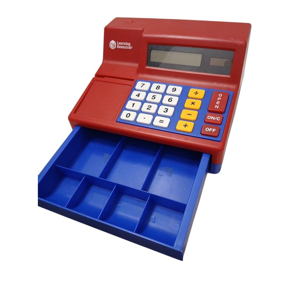 Learning Resources Calculator Cash Register WORKS Opens Sound Red Pretend & Play